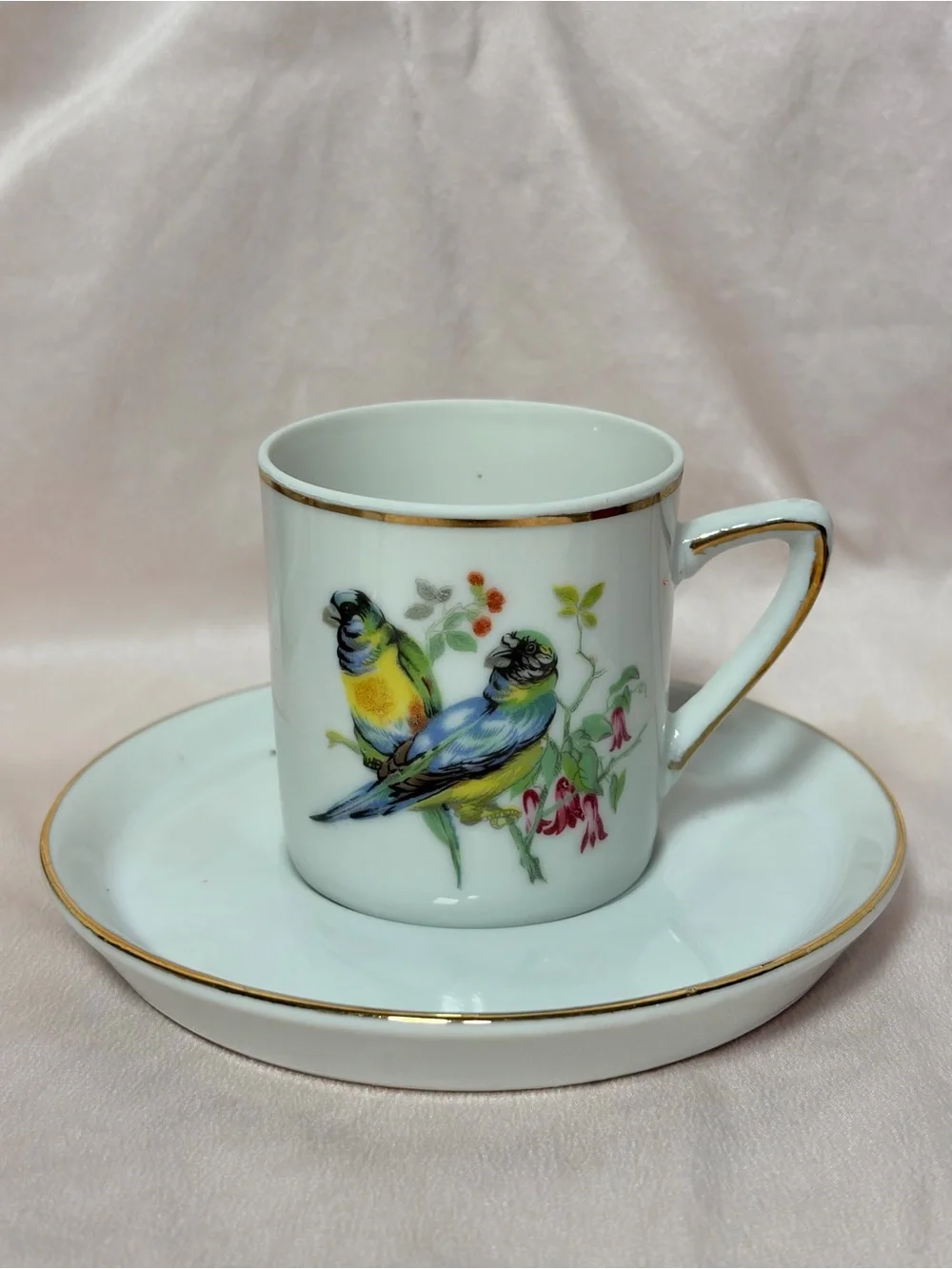 Vintage Royal Crown Japan Bird & Flower Porcelain Coffee Set for 6 Gold Trim